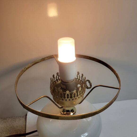 MILK GLASS LAMP by Currier and Ives, electrified and oil burning too, Farmhouse - Picture 3 of 15